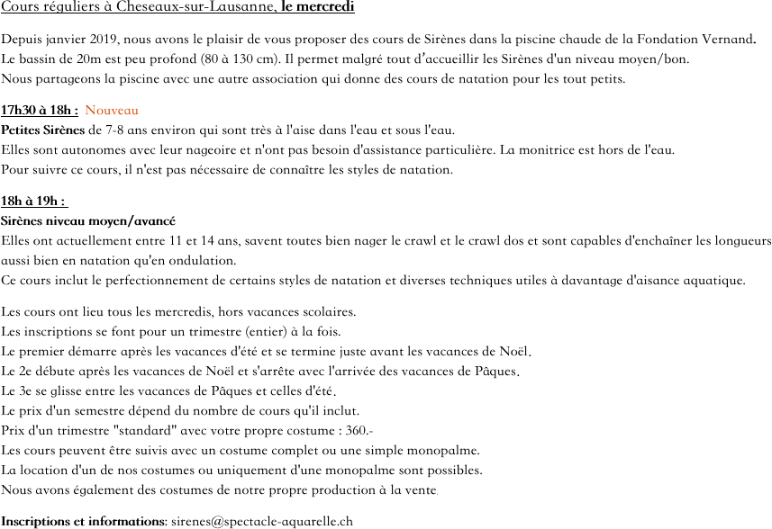 Cours réguliers à Cheseaux-sur-Lausanne, le